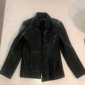 Old Navy Black Leather Jacket Classic Structured Design